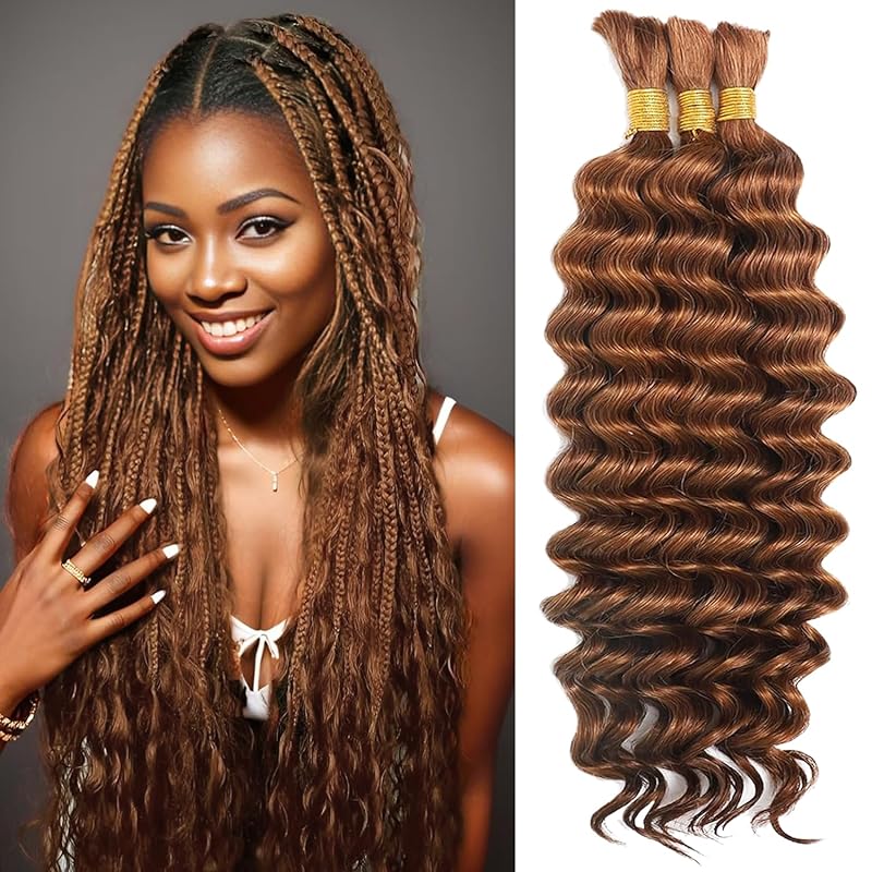 22 Inch Deep Wave Brazilian Virgin Hair Bundles for Boho Braids Amazon.com : 50g 22 Inch Deep Water Wave Bulk Human Hair for  main image 3
