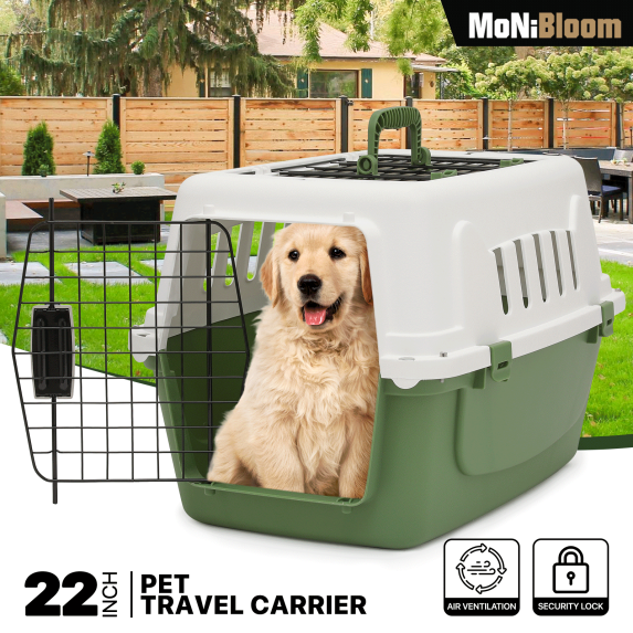 22 Inch Length Dog Carrier Plastic 2-Door Top Loading Cat Carrier, Hard-Sided Dog Travel Carrier for Small Dogs and Cats, Ventilation and Security Lock Design