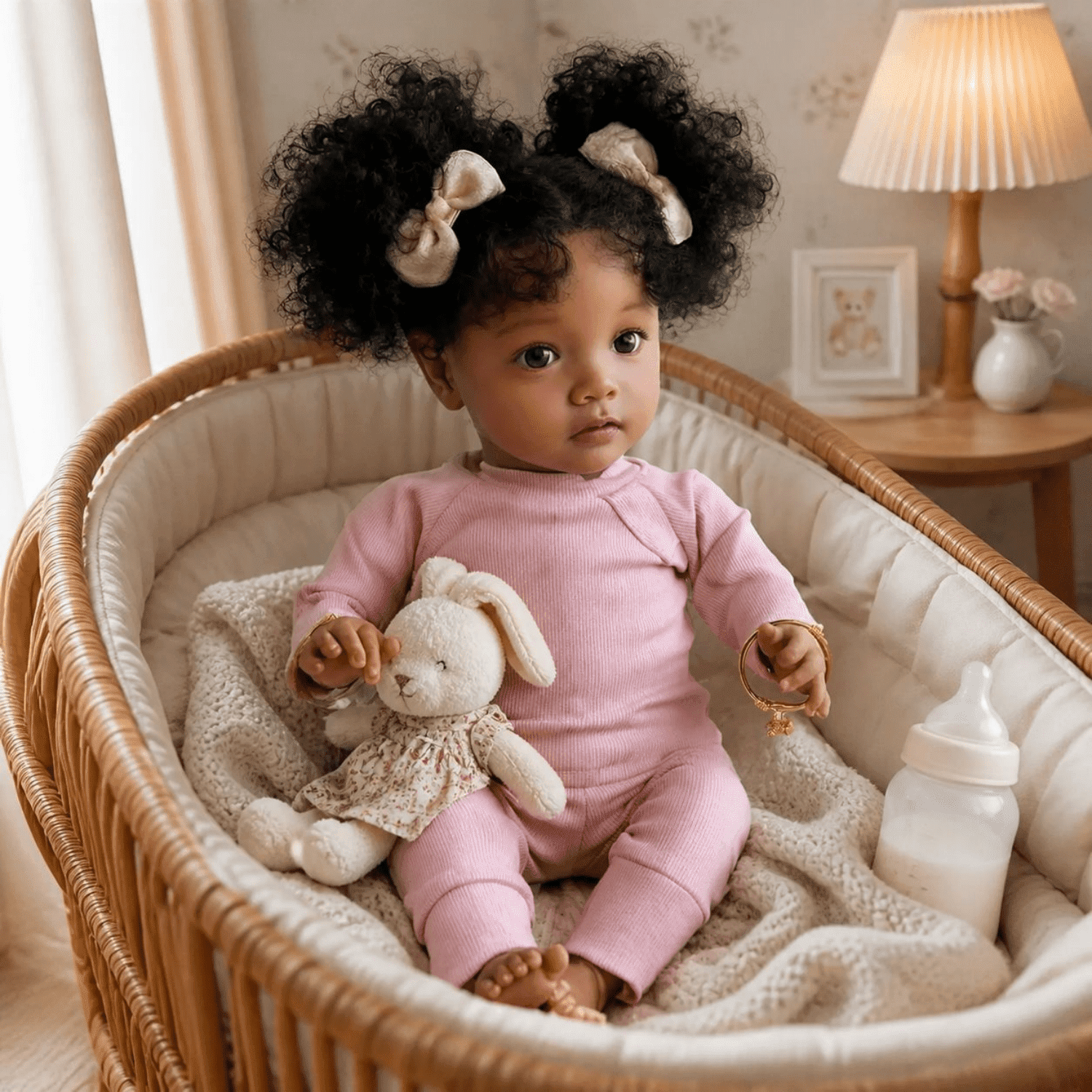 22 Inch Lifelike Reborn Baby Dolls African American Girl Silicone Realistic Newborn Baby Doll Handmade Already Vinyl Body Bebe Newborn Finished Painted Birthday Gift Christmas Gift