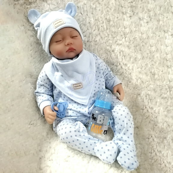22-Inch Lifelike Reborn Dolls Realistic Vinyl Newborn Boy Doll Closed Eyes Soft Cloth Body Gift
