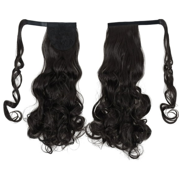 22 Inch Long Curly Wrap Around Ponytail for Women Clip in Ponytail Hair Extensions Synthetic Brown Hair Pony Tails Hairpieces - Dark Brown