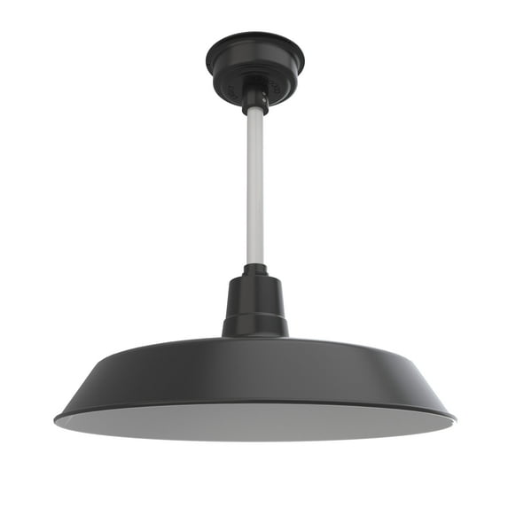 22" Inch Matte Black Vintage Barn Light with a White Downrod and Standard Base