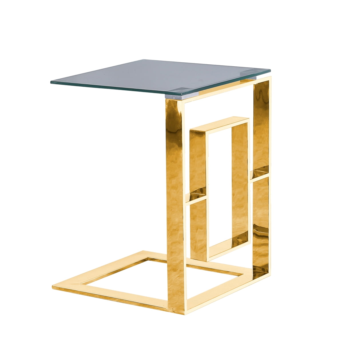 22 Inch Metal Box Frame Glass Top Side Table, Gold- Saltoro Sherpi ...