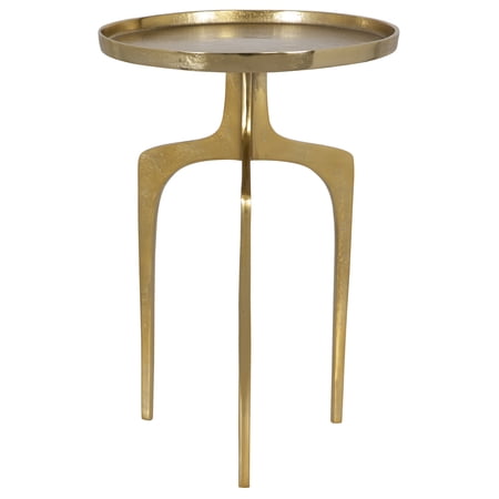 22 Inch Metal Round Accent Table, Three Curved Legs, Gold- Saltoro Sherpi