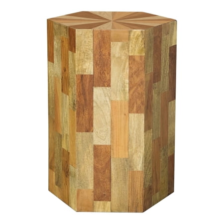 22 Inch Modern End Accent Table, Sunburst Top, Hexagon, Wood, Brown - Saltoro Sherpi