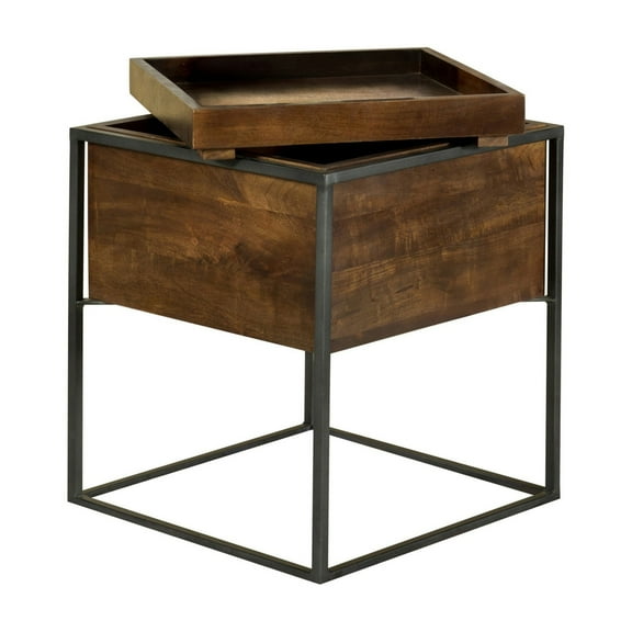 22 Inch Modern Square Accent Table Removable Tray Top with Storage Brown
