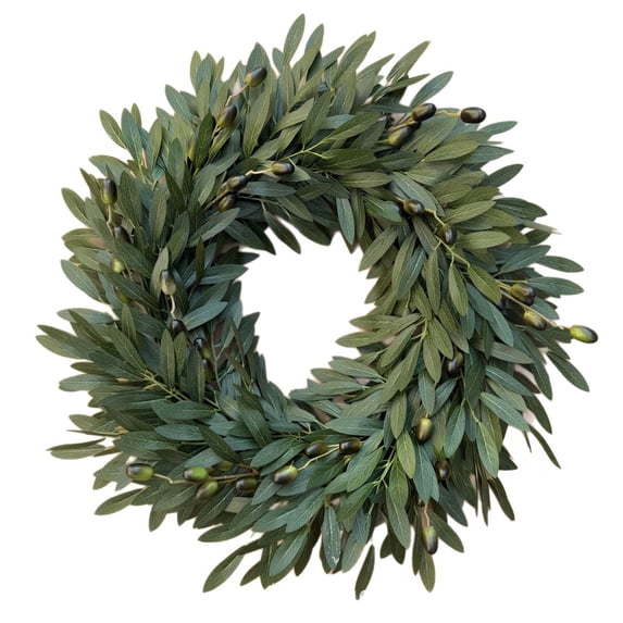 22 Inch Olive Wreath,Front DoorLifelike Green Olive Branch Wreath with ...