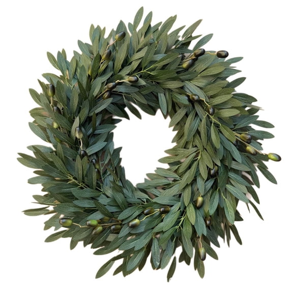 22 Inch Olive Wreath,Front DoorLifelike Green Olive Branch Wreath with Olives,Artificial Greenery for Spring Summer,Modern Farmhouse Wall Decor,for All Seasons,Porches Windows Walls Weddings