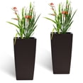 thumbnail image 1 of 22 Inch Outdoor Planters Set of 2,Modern Square Faux Rattan Planters for Porch,Patio,Backyard,Brown, 1 of 8