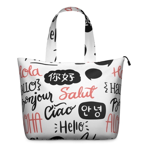 22 Inch Oversized Travel Bag Lightweight Canvas Weekender Duffel with Multi Pockets, Slogan Print
