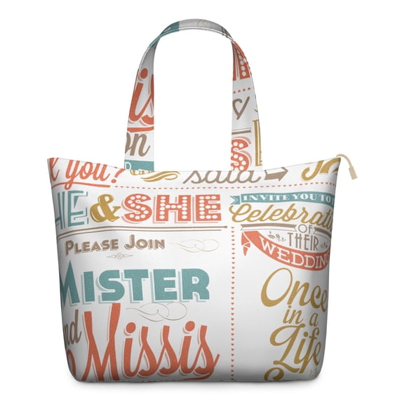 22 Inch Oversized Travel Bag Lightweight Canvas Weekender Duffel with Multi Pockets, Slogan Print