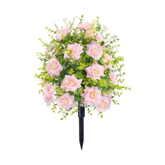 22 Inch Pink Faux Roses - Artificial Outdoor Flowers with Ground Stakes for Garden, Patio & Wedding Decor (UV-Resistant, Farmhouse Style)