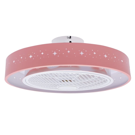 22 Inch Pink Hidden Blades Ceiling Fan with LED Light & Remote Control, Modern Acrylic 3-Color Dimmable Fandelier with Adjustable Wind Speed & Timer for Living Room