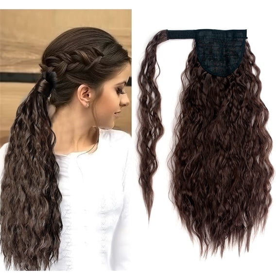 Jademall 22inch Ponytail Extension, Natural-Looking Synthetic Heat-Resistant Fiber Wig, Wrap-Around Hairpiece for Women Daily Use - Brown