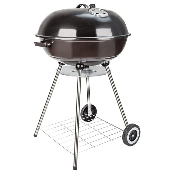 22 Inch Portable Charcoal Grill with Wheels for Outdoor Cooking Barbecue Camping BBQ Coal Kettle Grill - Heavy Duty Round with Thickened Grilling Bowl Wheels for Small Patio Backyard