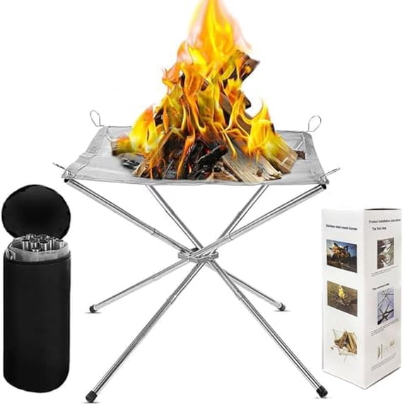 22 Inch Portable Outdoor Fire Pit with Carrying Bag,Foldable Stainless Steel Mesh Fireplace Wood Burning Collapsible Fireplace for Camping Outdoor Hiking BBQ Picnic