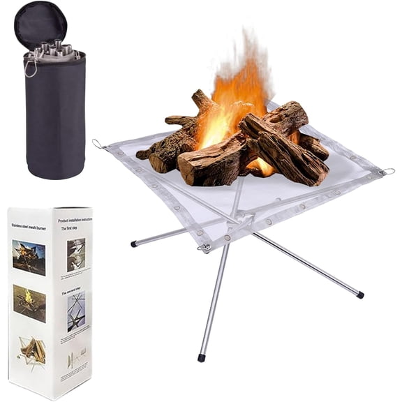 22 Inch Portable Outdoor Fire Pits, Foldable Stainless Steel Mesh Fire Pit, Collapsible Fireplace Space Saving for BBQ Heating, Bonfire, Barbecue, Patio, Backyard, Garden