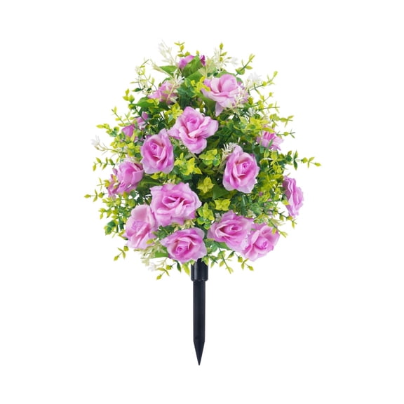 22 Inch Purple Faux Roses - Artificial Outdoor Flowers with Ground Stakes for Garden, Patio & Wedding Decor (UV-Resistant, Farmhouse Style)