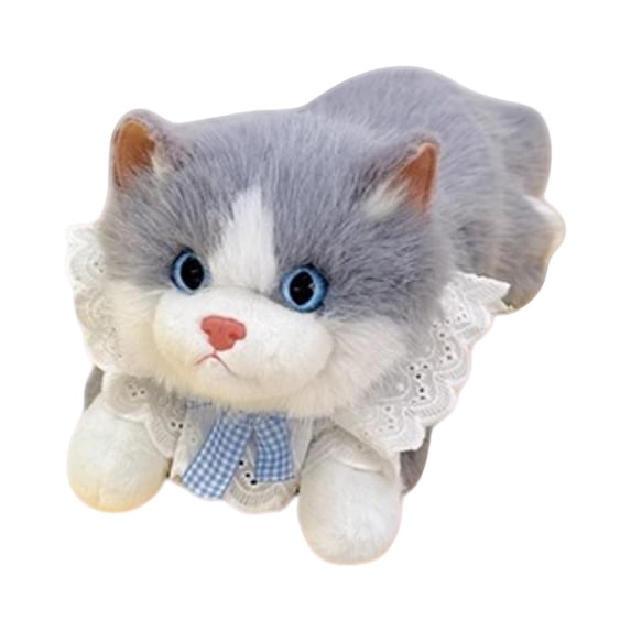 22 Inch Realistic Simulation Cat Plush Doll with Music and Bib Grey Soft Stuffed Animal for Home Decor and Birthday Gifts for Friends