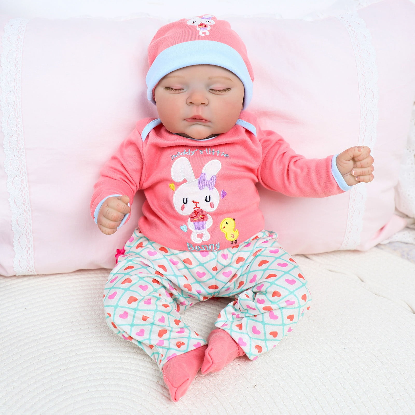 22 Inch Reborn Baby Doll, Realistic Sleeping Newborn Doll, Soft Cloth Body With Accessories, Lifelike Baby Doll Toy Gift For Kids Age 3+ Christmas Present
