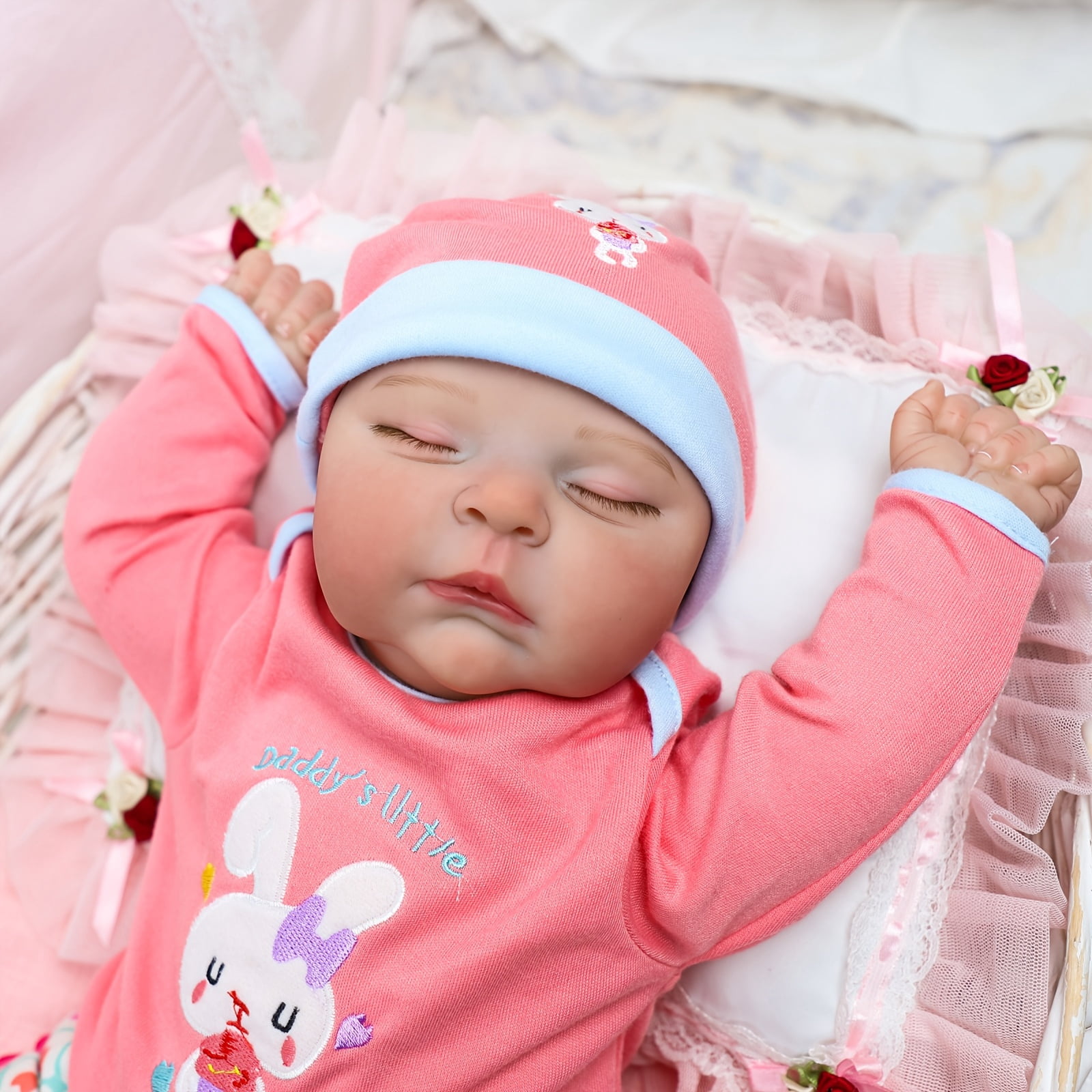 22 Inch Reborn Baby Doll, Realistic Sleeping Newborn Doll, Soft Cloth Body With Accessories, Lifelike Baby Doll Toy Gift For Kids Age 3+ Christmas Present