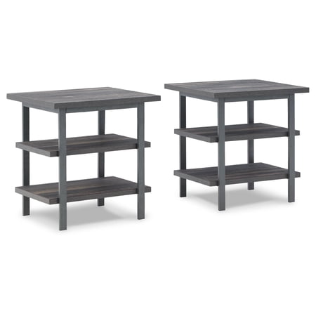 22 Inch Rectangular Side End Table, Set of 2, Rich Brown Wood, Metal Frame