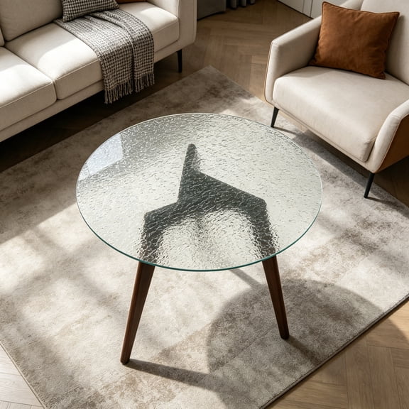 22" Inch Round Glass Table Top, Water Wave Finish Tempered Glass, 1/4" Thick Flat Polish Edge Clear Glass Table Top for Coffee Table, Dining Table