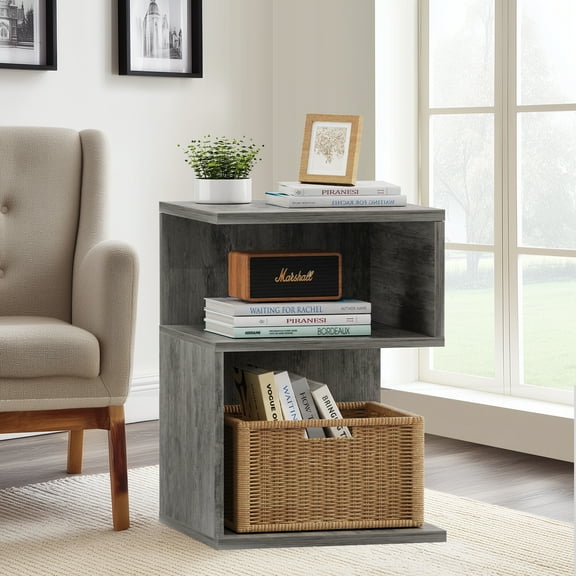 22 Inch Side Table, Small End Table, Nightstand Table For Living Room, Bedroom, Office, Bathroom, Rustic Grey