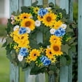 thumbnail image 1 of 22 Inch Spring Summer Wreaths for Front Door Artificial Eucalyptus Sunflower Flower Wreath,Lifelike Blue Daisy Floral Door Wreath for Mantel,Wedding Indoor Outdoor Home Party Wall Decor, 1 of 6