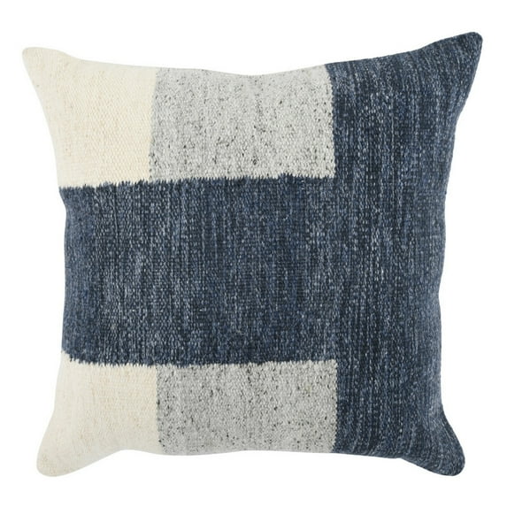 Benjara 22 Inch Square Accent Throw Pillow, Color Block Pattern, Blue, Gray, White