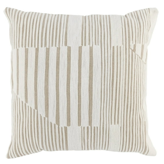 22 Inch Square Accent Throw Pillow, Hand Embroidered Linear Patterns, Ivory