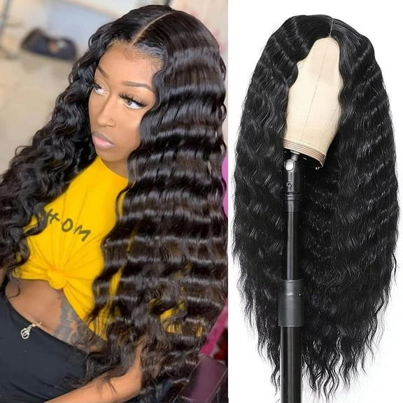 22 Inch Synthetic Curly Wig Long Deep Wave Lace Wigs for Black Women Fake Scalp Natural Crimps Curls Lace Front Wig Pre Plucked Curly #1B