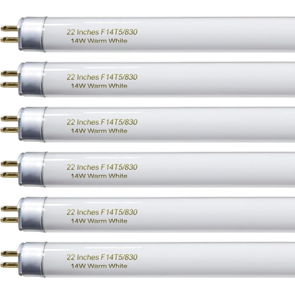 22 Inch T5 Fluorescent Light Bulb 14 Watt F14T5/WW Compatible with Sylvania Satco Philips GE Under Cabinet Lamp 3000K Warm White 800 Lumen G5 Base 6 Count