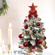 22 Inch Tabletop Christmas Tree with Lights Artificial Mini Red Christmas Tree with Flocked Snow Ornaments for Home Office Tabletop Decoration Red