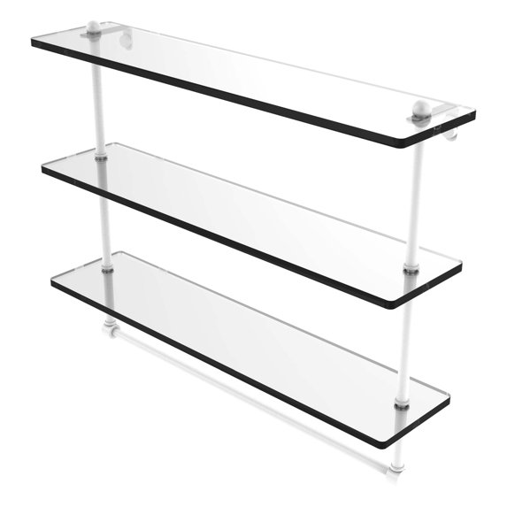 22 Inch Triple Tiered Glass Shelf with Integrated Towel Bar