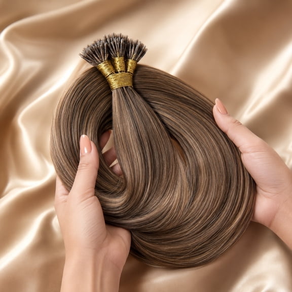 22 Inch U Tip Human Hair Extensions Balayage Light Brown to Medium Blonde Remy Cuticle Keratin Bonded Strand Hair Salon Quality Length Volume Styling Heat Dye Friendly Natural Look