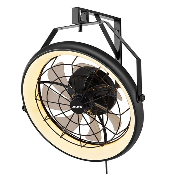 22 Inch Wall Mounted Fan with Light Remote 6 Speed for Patio Workshop
