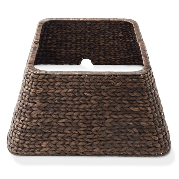 22-Inch Water Hyacinth Christmas Tree Collar, Woven Tree Square Base Cover with Cord Cut Out, Natural
