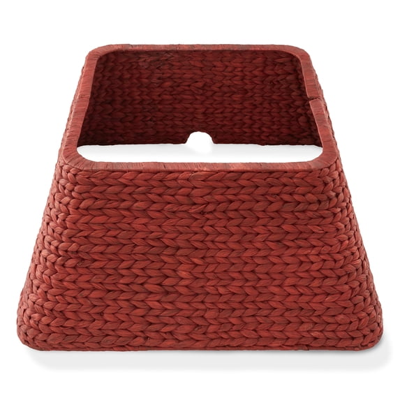 22-Inch Water Hyacinth Christmas Tree Collar, Woven Tree Square Base Cover with Cord Cut Out, Red