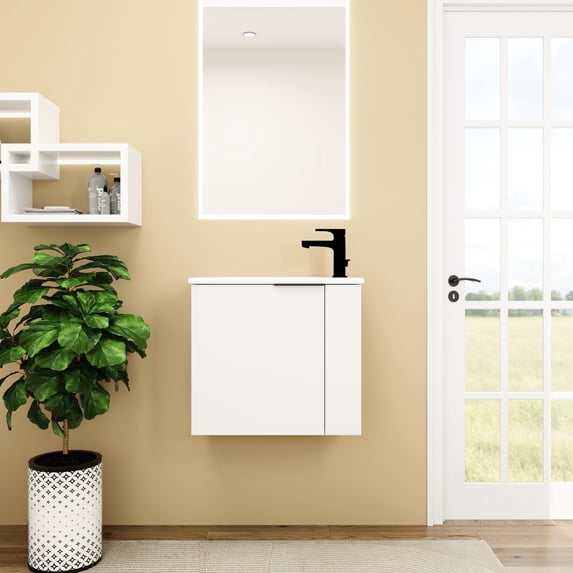 22-Inch White Wall-Mounted Vanity with AAA Grade Ceramic Sink - Soft Close Doors for Quiet and Comfortable Use