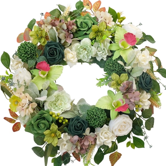 Tempus 22 in Artificial Spring Wreaths for Front Door Green White Floral