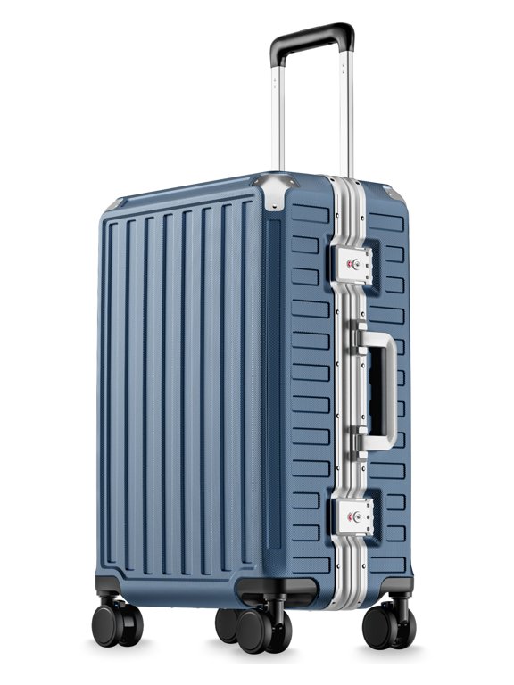 22 Inch Zipperless Carry On Luggage, 24x16x10 Southwest Approved Size, 100% PC Hard Shell Aluminum Frame Suitcase, 8 Spinner Wheels & TSA Lock, Ocean Blue
