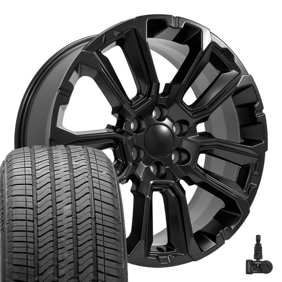 OE Wheels CV68 22 Inch Rims and Tires Fit Suburban 1500 High Country Style 6x139.7 22x9 Satin Black - Hollander 14088 - Alenza A/S 02 275/50-22 (Set of 4)