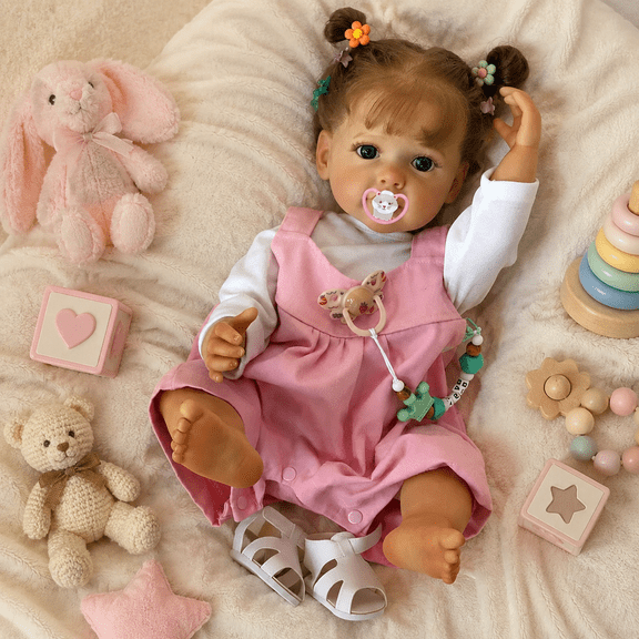 22 Inches Hand Rooted Hair Lifelike Reborn Baby Doll Crafted in Vinyl Full Body Realistic Newborn Princess Toddler Girl Dolls, My Little Sweetheart