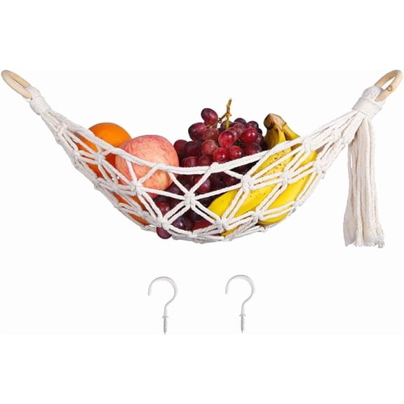 Haimei 22 Inch Hanging Fruit Hammock, Under Cabinet Banana Vegetable Storage Net with 2 Pack Hooks for Kitchen
