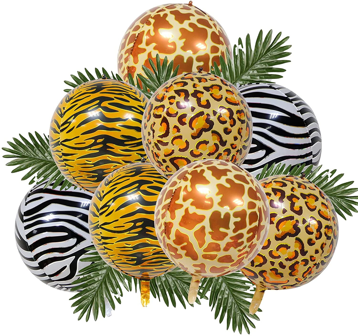 Finypa 22 inches Large Animal Print Foil Balloons, Zebra Stripe/Cheetah, 8 Pieces