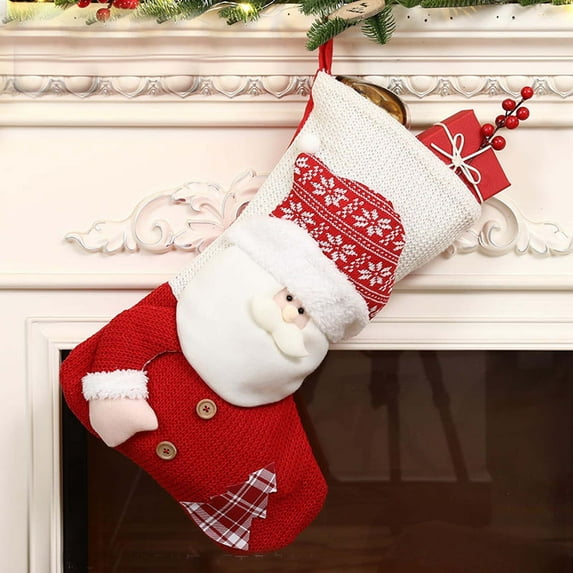 22 Inches Large Christmas Stocking, Red and White Christmas Stockings Personalized, Santa Snowman Knit Christmas Stockings Xmas Decoration for Fireplace Hanging Holiday Decoration