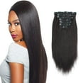 thumbnail image 1 of 22 Inches Long Hair Clip ins Full Head Yaki Straight Jet Black 1# 120g Clip in Hair Extensions 100% Real Human Hair, 1 of 5