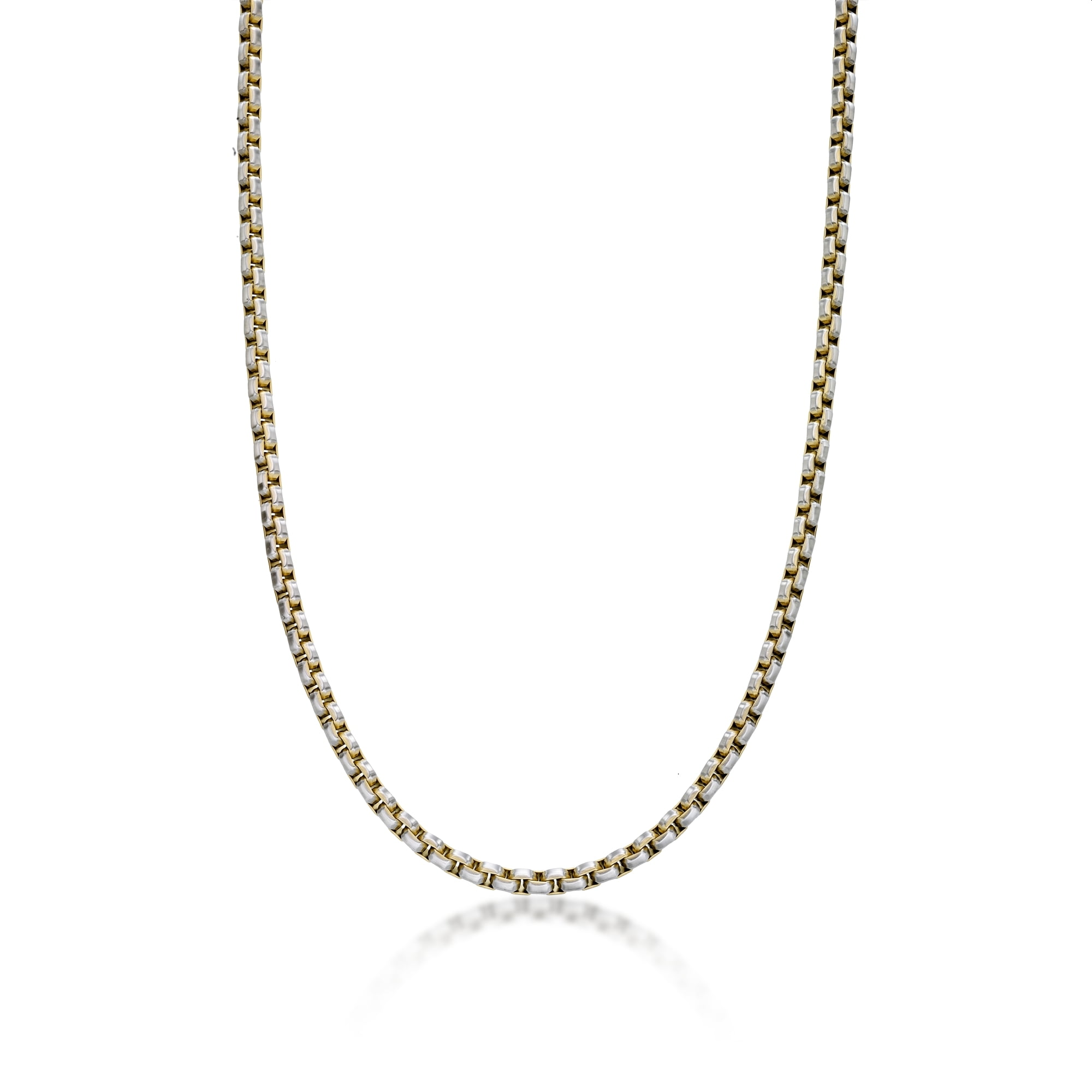 22 Inches Long Stainless Steel Thick Two Tone Round Box Chain Necklace ...