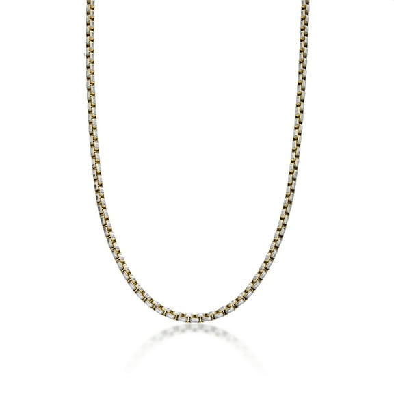 22 Inches Long Stainless Steel Thick Two Tone Round Box Chain Necklace for Men with Yellow Gold Ion Plating - 5 mm Wide with Lobster Claw Clasp by Metro Jewelry